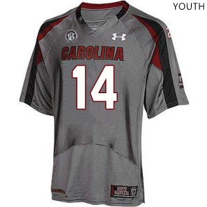 Youth University of South Carolina #14 Joey Hunter Gray Stitched Jersey 243576-428